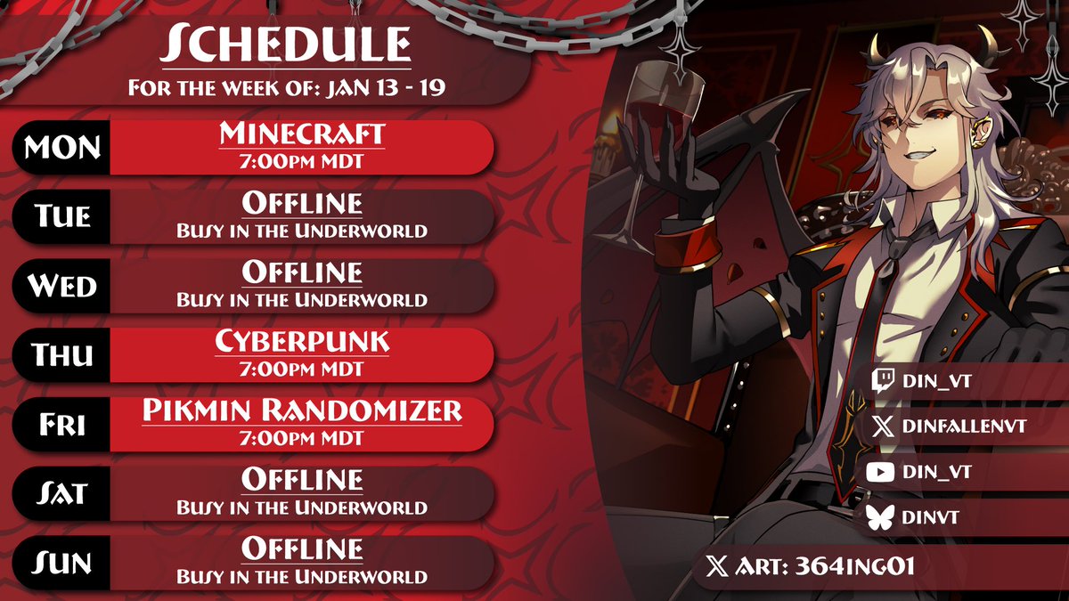 Schedule for the week is out!

January 13th - 19th.