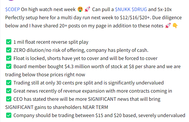 TadDickson333's tweet photo. $COEP @coeptistx #STOCKS #From_Stocktwits #InsiderBuying #Stockmarket #Views #News #Undervalued #MEDTECHMonday #Revenue_Expansion https://t.co/Ikcgb6B6NO
