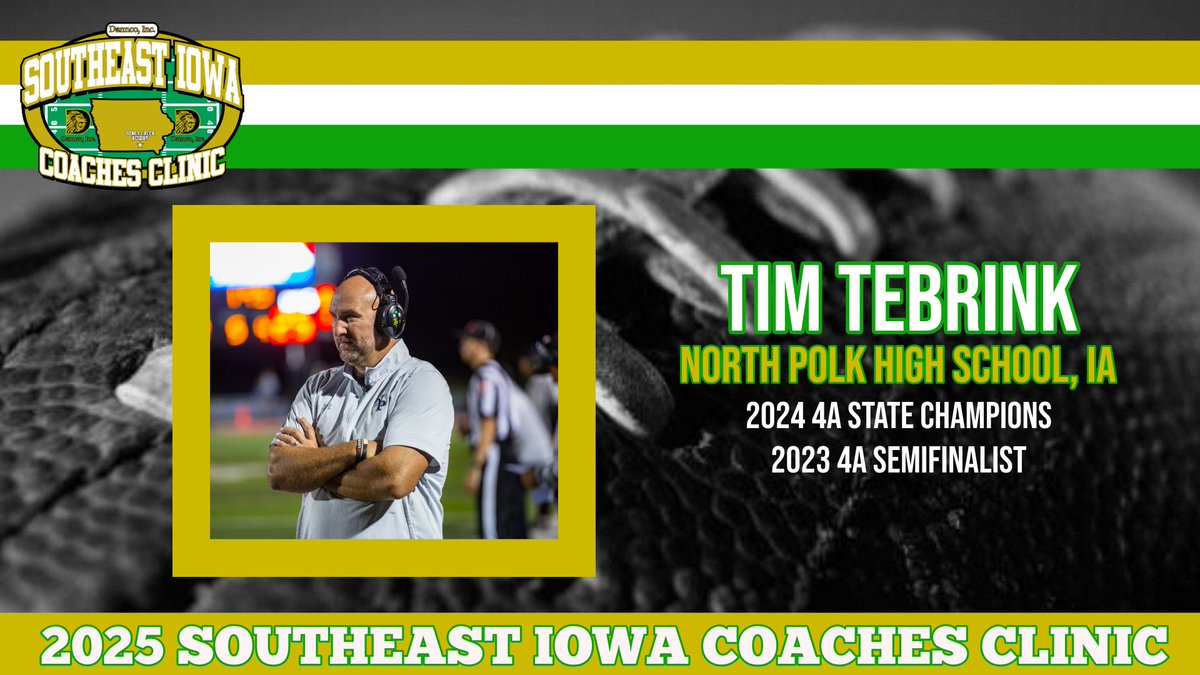 S.E. Iowa Football (@seiowafootball) on Twitter photo 🚨🚨 2025 CLINIC SPEAKER 🚨🚨
Speaker: Tim TeBrink & Evan Groepper
School: North Polk High School (IA)
Topic: “Adapting To Your Roster: 11, 12, 13 Personnel"
Register online at: seiowafootballclinic.com
<a href="/CoachTebrink/">Coach TeBrink</a> | <a href="/NorthPolkFB/">North Polk Football</a> 🚨🚨 2025 CLINIC SPEAKER 🚨🚨
Speaker: Tim TeBrink & Evan Groepper
School: North Polk High School (IA)
Topic: “Adapting To Your Roster: 11, 12, 13 Personnel"
Register online at: seiowafootballclinic.com
<a href="/CoachTebrink/">Coach TeBrink</a> | <a href="/NorthPolkFB/">North Polk Football</a>