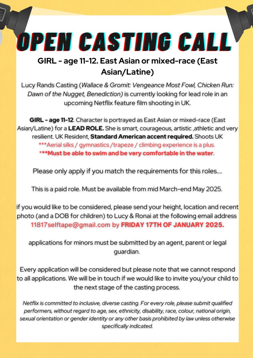 lucycrands's tweet photo. ***open casting call***  
GIRL - age 11 - 12. East Asian or Mixed-Raced (East Asian/Latine).   

#casting #opencastingcall #opencasting https://t.co/rjzmSL7kds