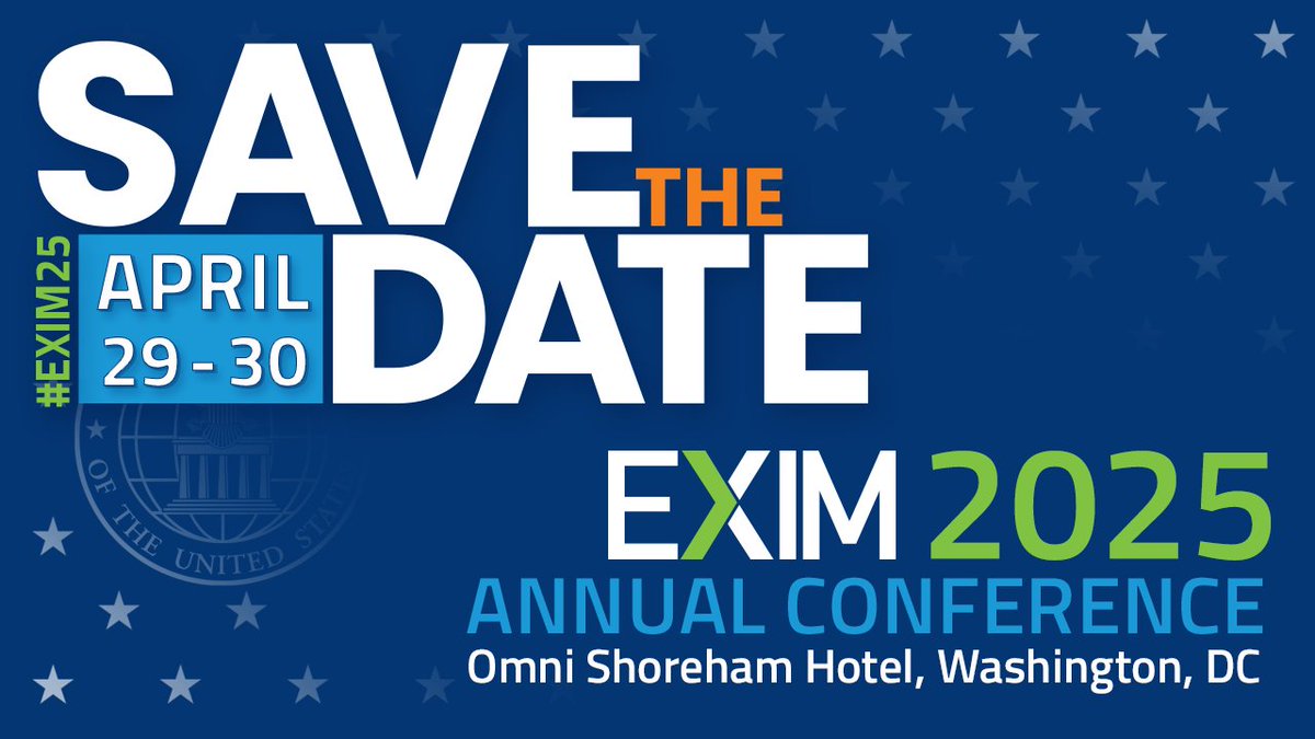 EximBankUS's tweet photo. Early-bird registration is officially open for the #EXIM25 Annual Conference!

Join us April 29-30 at the Omni Shoreham Hotel in Washington, DC for invaluable insights, high-level discussions &amp; networking opportunities to help grow your business!
Register: https://t.co/Hq7hzJMibw https://t.co/Yuw0I4tOBp