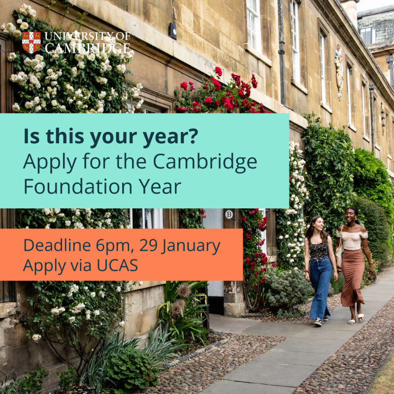 Cambridge_Uni's tweet photo. Was your education disrupted and stopped you from going to university? If yes, the Cambridge Foundation Year may help you get there.

Open to UK residents, it's a free programme for talented students impacted by adverse circumstances.

Find out more 👇