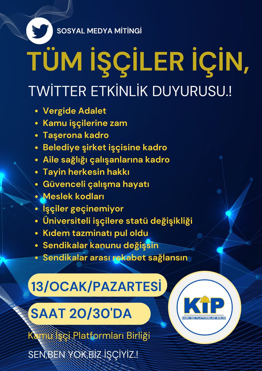 kamuiscisi_4d's tweet photo. Değerli işçi kardeşlerimiz, emek dostları ve toplumsal adalet savunucuları;

➡️Sizleri 13 Ocak Pazartesi( bu akşam) saat 20:30 da gerçekleştireceğimiz Twitter(X) etkinliğine destek vermeye çağırıyoruz.
Tag; etkinlik saatine yakın paylaşılacaktır.

Bugün, emeğin hak ettiği değeri bulması ve alın terimizin karşılığını alabilmesi için hep birlikte güçlü bir ses yükseltmek zorundayız. İşçi sınıfı olarak, üretimin bel kemiğini oluşturuyor, ekonomiye hayat veriyoruz. Ancak yaşam koşullarımız her geçen gün zorlaşıyor; ücretlerimiz artan enflasyon ve hayat pahalılığı karşısında eriyor. 

💠Refah payı işçinin hakkıdır, teslim edilsin!

💠Adil bir vergi sistemi için birleşelim, mücadele edelim!

Dayanışmayla…
KAMU İŞÇİ PLATFORMLARI BİRLİĞİ
