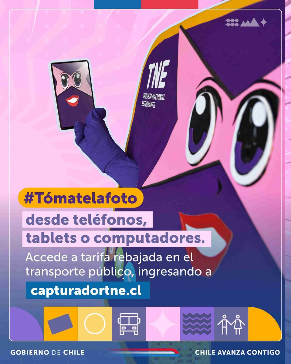 ✨ ¡Tómate la foto y obtén tu TNE! 📸 

Si eres estudiante y estás solicitando tu TNE por primera vez, este es el momento perfecto para capturar tu foto 💻  

1️⃣ Ingresa a 👉 capturadortne.cl  
📩 Dudas o consultas?  
Escribe a tne.umc@corp.umc.cl