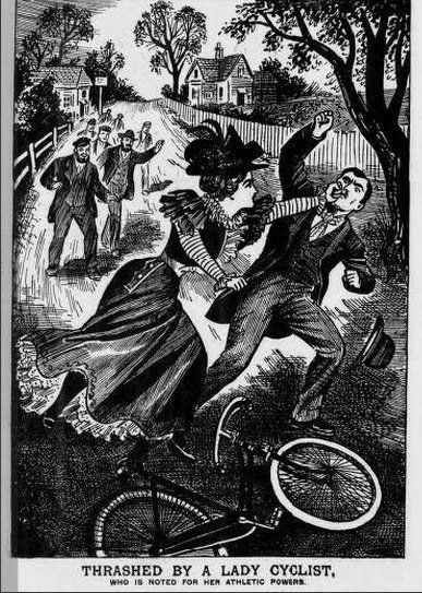 Thrashed by a lady cyclist.