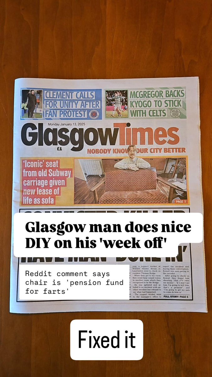Front page of the Glasgow Times today - mortifying buying it in the shop when this headline is next to my picture so I fixed it