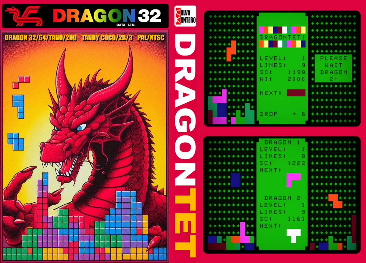 DragonTet combina estrategia, velocidad y habilidad en una versión única para el #dragon32 en modo texto, con bloques gráficos y todos los colores disponibles. ¡Acepta el desafío! 🎮
Descarga gratis en github.com/salvakantero/D…

#coco #GameDev #RetroDev #8bit #cmoc #homebrew