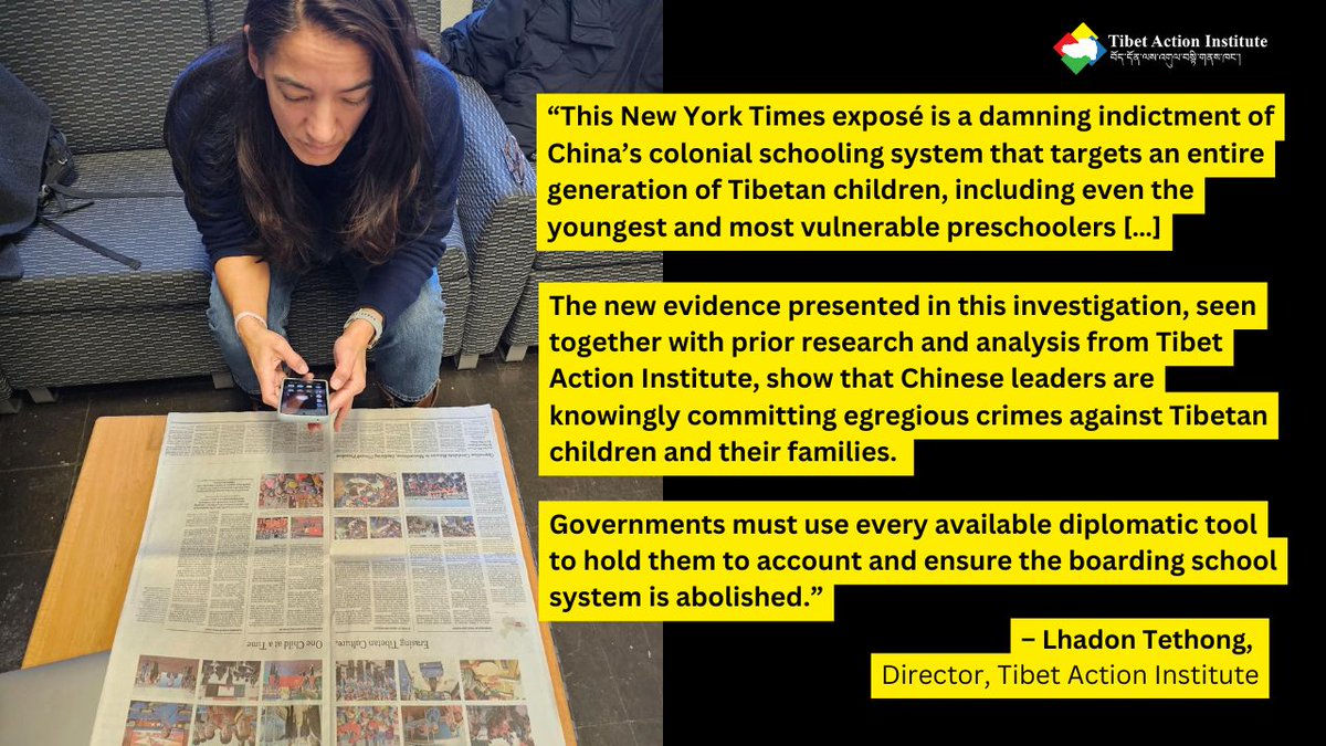 tibetaction's tweet image. Yesterday&apos;s (Sunday) print edition of @nytimes had their Colonial Boarding Schools in #Tibet exposé on the front page! The piece featured on a 2 page spread, giving incredible exposure to this important issue.

@lhadon @jltib88