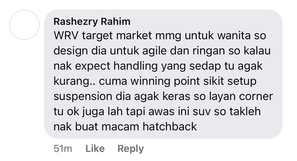 afiqueafandi's tweet photo. Ramai jugak rupa nya netizen yang kutuk model WRV ni. Tapi kadang-kadang yang kutuk ni bukan beli / pakai pun.  Cuma champion dekat keyboard saja.

Cuba tengok sendiri review owner yang dah beli & pakai WRV. Rata-rata semua puas hati dengan ownership experience masing-masing. Serba serbi cukup untuk sebuah SUV kecil.

Beli & pakai dulu baru boleh rasa best ke tak best WRV ni.

Yang penting enjin padu, terpaling jimat minyak & comel.✌🏻