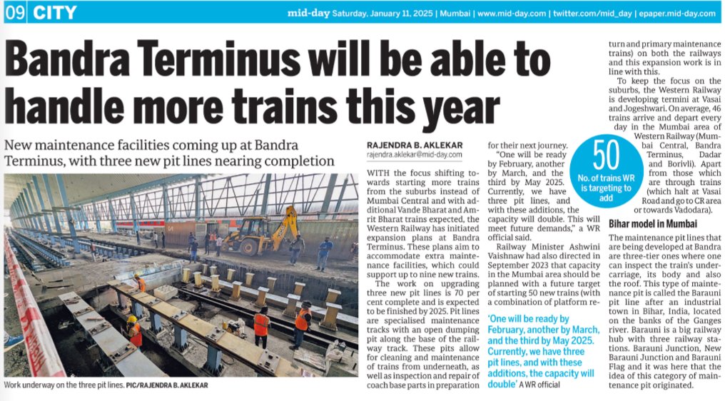 rajtoday's tweet photo. More trains! With the focus shifting towards starting more trains from the suburbs instead of Mumbai Central and with additional Vande Bharat and Amrit Bharat trains expected, the Western Railway has initiated expansion plans at Bandra Terminus. Read here: 
https://t.co/9EfgpdDfpx