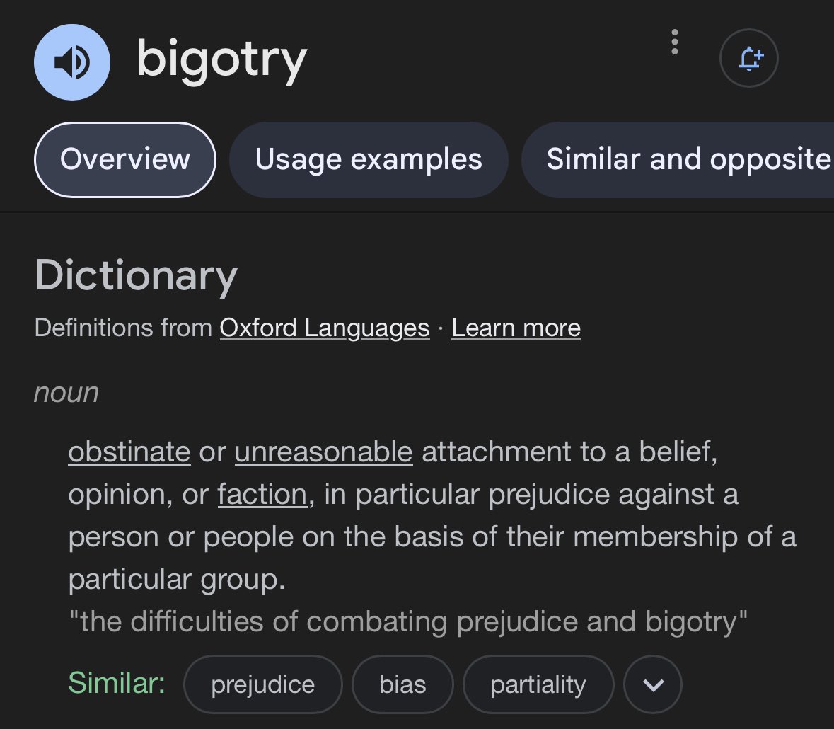bhgjacobs1's tweet photo. @ThatAlexWoman How did “conservative values, founded in Christian principles” work out for stopping paedophilia amongst catholic priests? And remind me why the Archbishop of Canterbury just resigned? There are people who do hideous things across the whole spectrum. Here’s bigot defined for you. https://t.co/apSoU3WIz6
