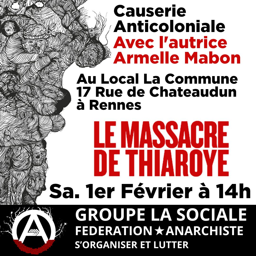 Le Samedi 1er Février à 14 heures au local La Commune 17 Rue de Chateaudun, nous aurons le plaisir de recevoir pour échanges et débats l'historienne Armelle Mabon pour son ouvrage intitulé "Le Massacre de Thiaroye, 1° Décembre 1944, Histoire d'un mensonge d'Etat"