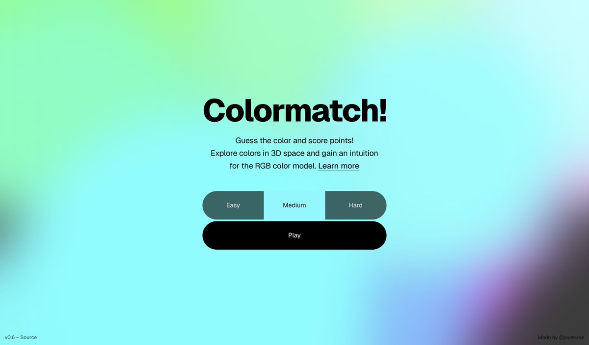 jayasme's tweet photo. Wrapped up a small #sideproject — Colormatch!  

https://t.co/BLCgQWo3I9 

A color matching game built over the weekends*. Aims to familiarize players with the RGB color model using 3D space.

#3d #rgb #color https://t.co/CWlVHdJ84V