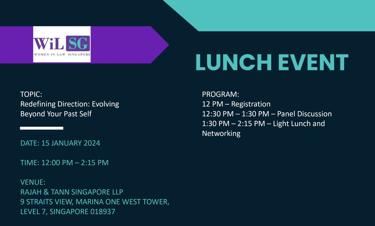 We're thrilled that Felicity Warren, our Asia Senior Business Manager, will be one of the panellists taking part in the Women in Law Singapore panel discussion 'Redefining Direction: evolving beyond your past self', on 15 January.