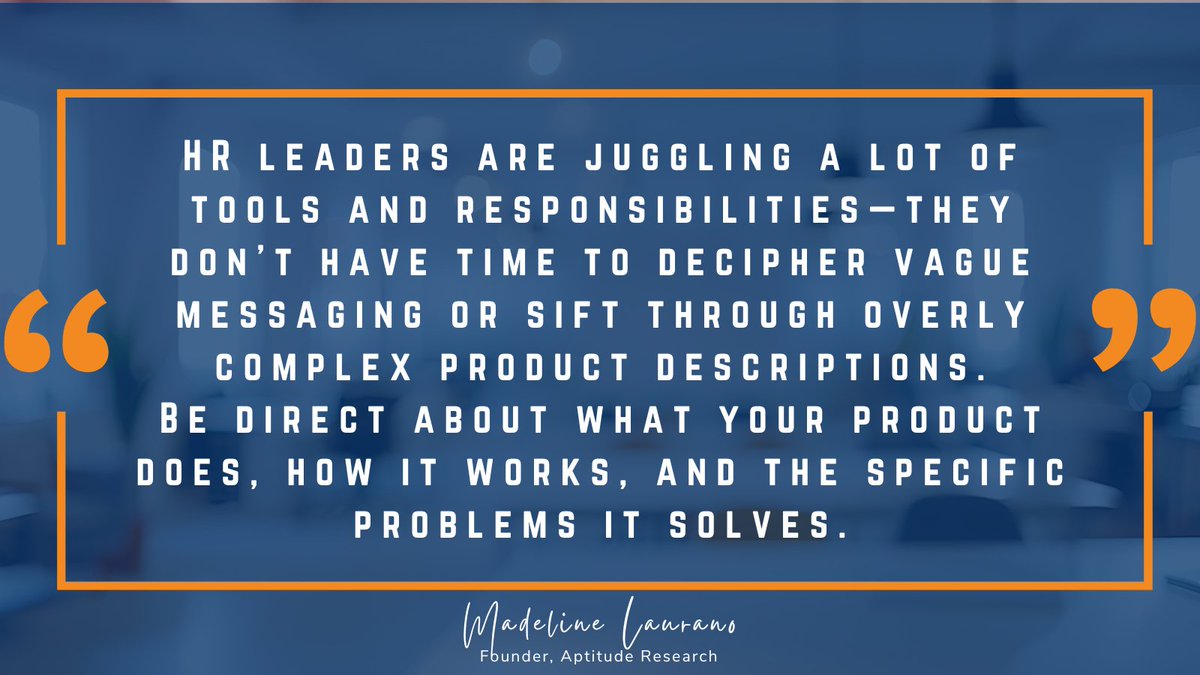 HR leaders don’t have time for vague messaging or complex product descriptions. Make it easy for them to see the value.

✨ Keep it simple: Clearly state what your product does &amp; the problem it solves.

✨ Focus on outcomes: Share results, not features—stories &amp; data matter.