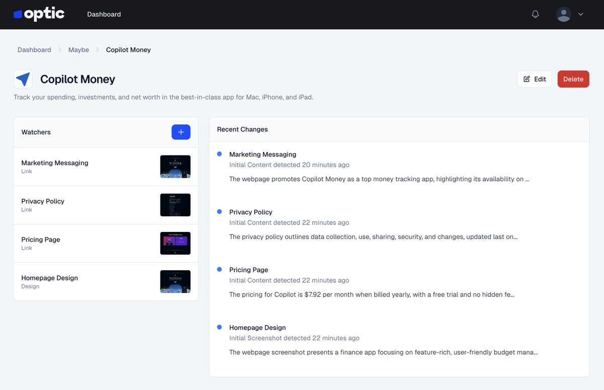 Optic is live! Track competitors, markets and industry trends automatically.

withoptic.com

Free to start!