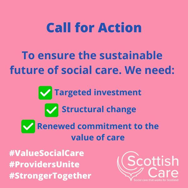 Scottish Care urges Scottish Government, opposition, &amp; stakeholders to work together to ensure a sustainable social care future. This requires targeted investment, structural change, &amp; a renewed commitment to the value of care. 

#ValueSocialCare #ProvidersUnite #StrongerTogether
