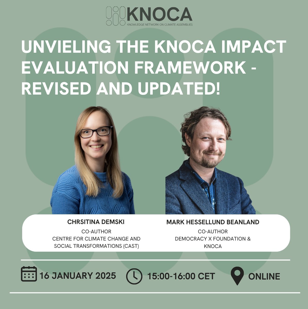 How do we measure the impact of climate assemblies? 🌍

Join @KNOCA_eu for the launch of their revised Impact Evaluation Framework and discover innovative ways to assess outcomes and drive climate action.

📅 January 16 | 🕒 15:00–16:00 CET
💻 Online
🔗 Register here