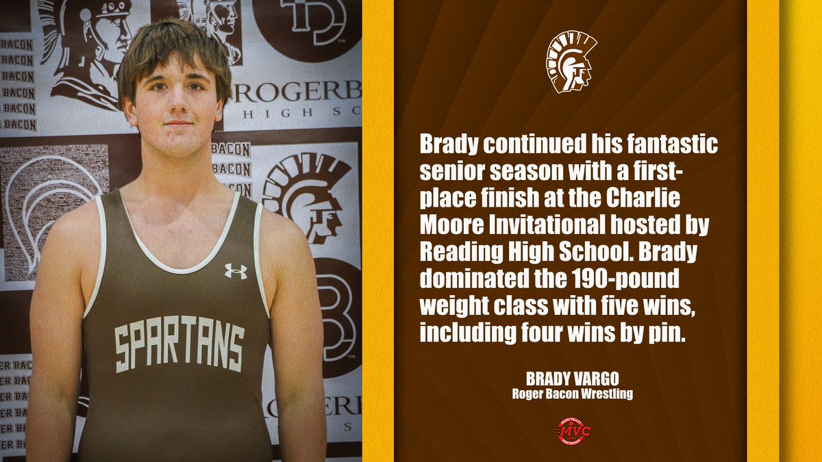 Congratulations to Brady Vargo on being named to this week's MVC Athlete of the Week list!

🔗 miamivalleyconference.com/aowAwards.aspx

#HailSpartans | <a href="/RogerBaconWrest/">RogerBacon Wrestling</a>