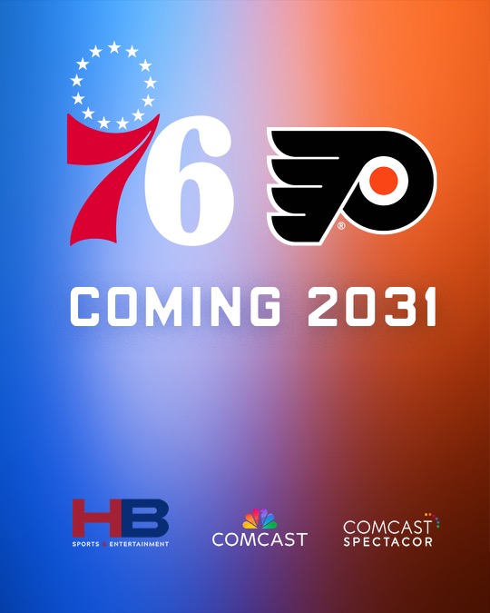 NHLFlyers's tweet photo. Harris Blitzer Sports &amp; Entertainment 🤝 Comcast Spectacor

Together, we are announcing a joint venture to build world-class arena in South Philadelphia as well as revitalize Market East. https://t.co/koJg64C419 https://t.co/ITLYHSEGPO