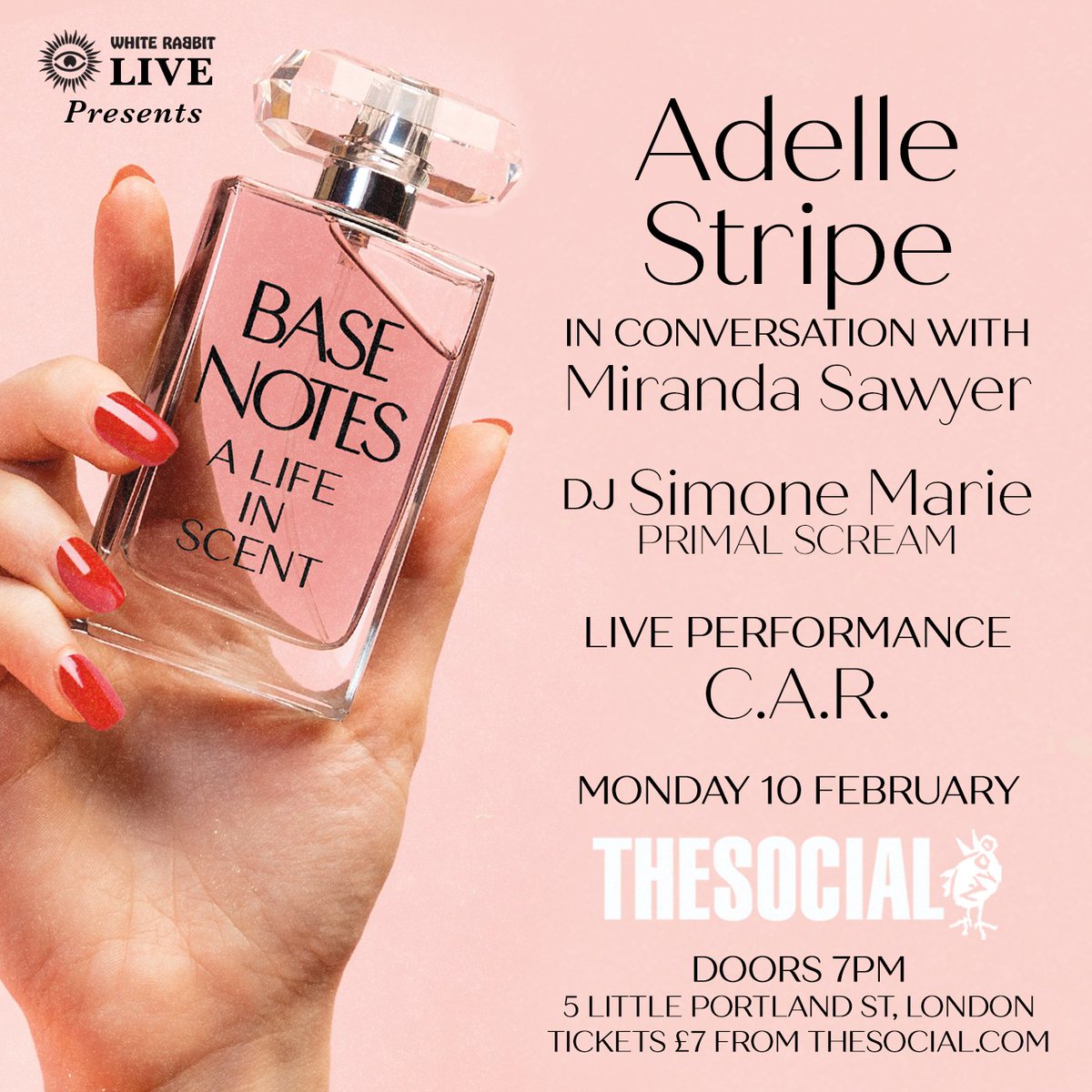 Only 4 weeks today until we're back in the basement for our first <a href="/thesocial/">The Social</a> night of the year... launching @adellestripe's memoir BASE NOTES with a stellar line-up: host <a href="/msmirandasawyer/">Miranda Sawyer</a>, DJ <a href="/simonemarie4/">simone marie</a> + music from C.A.R.

🎟️ thesocial.seetickets.com/event/adelle-s…