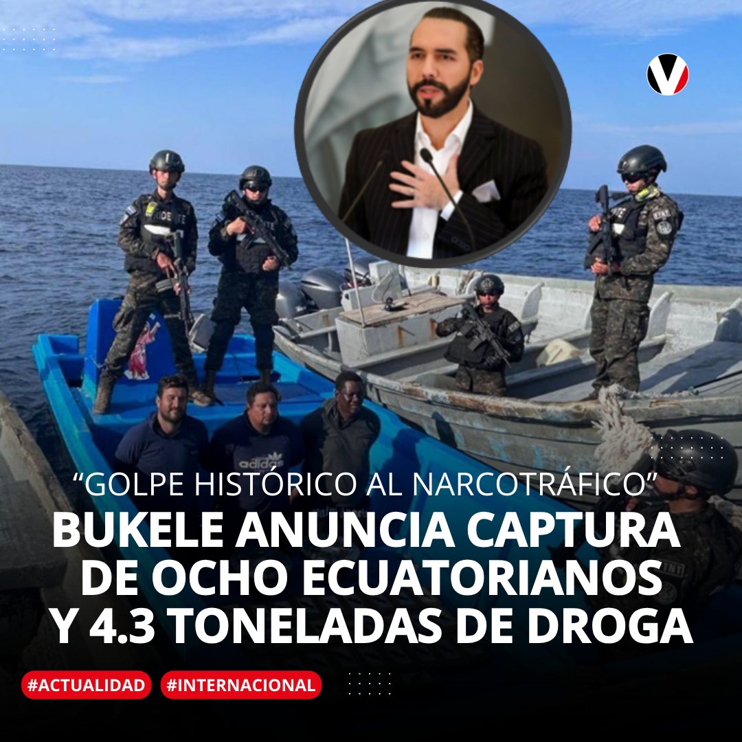 #ÚltimaHora | El presidente de El Salvador, Nayib #Bukele, anunció la captura de ocho #ecuatorianos implicados en narcotráfico, mientras se desplazaban a bordo de lanchas. Esto se detalló: v.vistazo.com/4ahARte