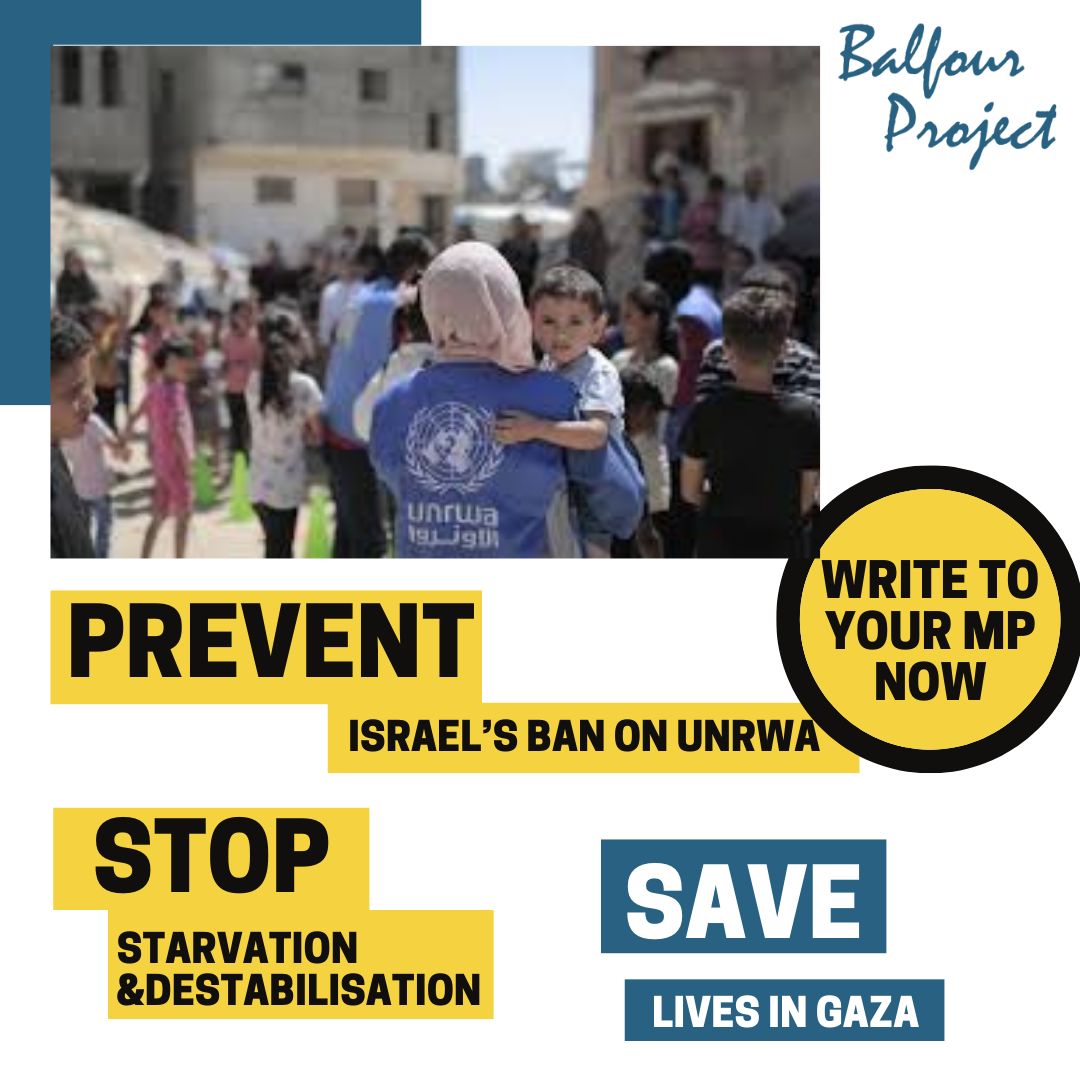 BritPalProject's tweet photo. URGENT: UK Government action required by 29 January to prevent Israel’s ban on UNRWA

Email your MP now here: https://t.co/QbHyXZK6YV

#SaveUNRWA  
#IsraelPalestine  
#HumanRightsMatter  
#JusticeForPalestine https://t.co/m5JhTDUgAE