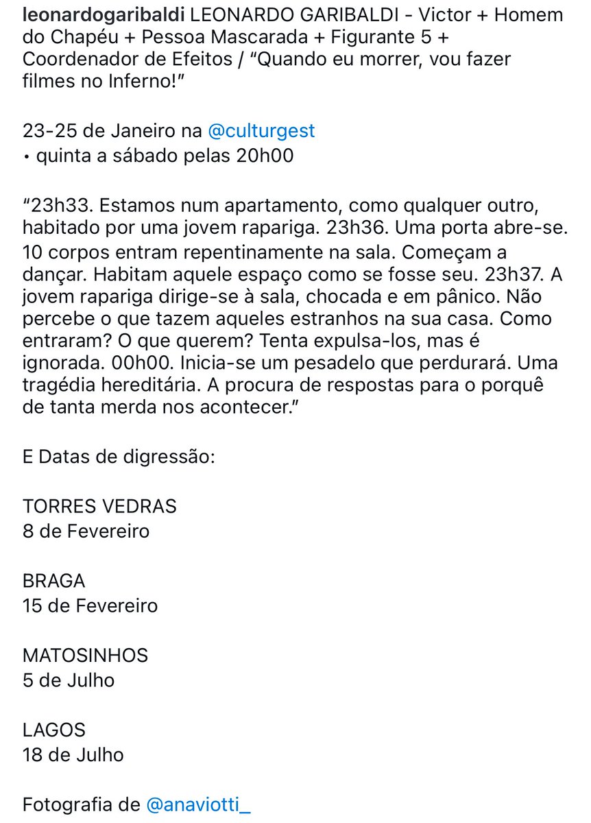 QUANDO EU MORRER, VOU FAZER FILMES NO INFERNO!
de Mário Coelho

de 23 a 25 de Janeiro na Culturgest