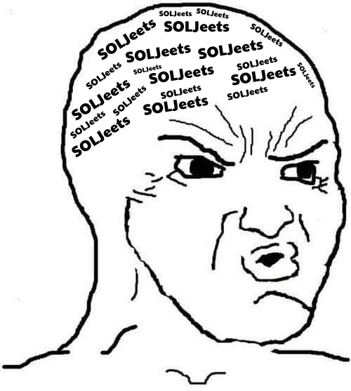 soljeets's tweet photo. Mad you missed #SOLJeets?

Talking trash but can’t stop thinking about joining for that reward x1000. 🧠 

#EmojiFi #memecoinsol #Solana https://t.co/OsftuyWId4