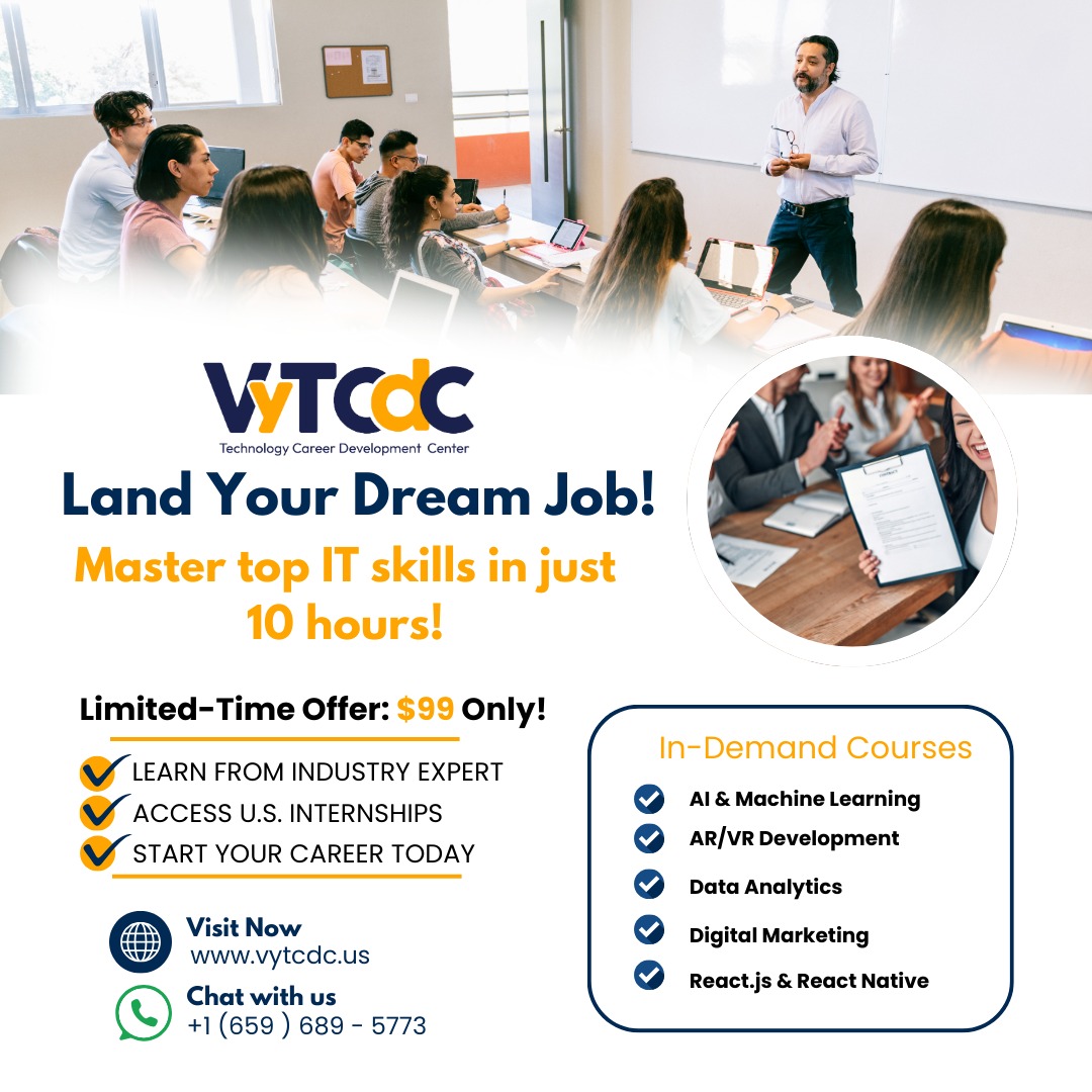 Vytcdcusa2002's tweet image. Get job-ready in 10 hours with skills like AI, Data Analytics, and Digital Marketing!

#DreamBig #FutureReady #CareerGoals #InDemandSkills #TechSavvy #DigitalMarketing #DataAnalytics #ArtificialIntelligence #MachineLearning #JobOpportunities #InternshipProgram #SkillDevelopment
