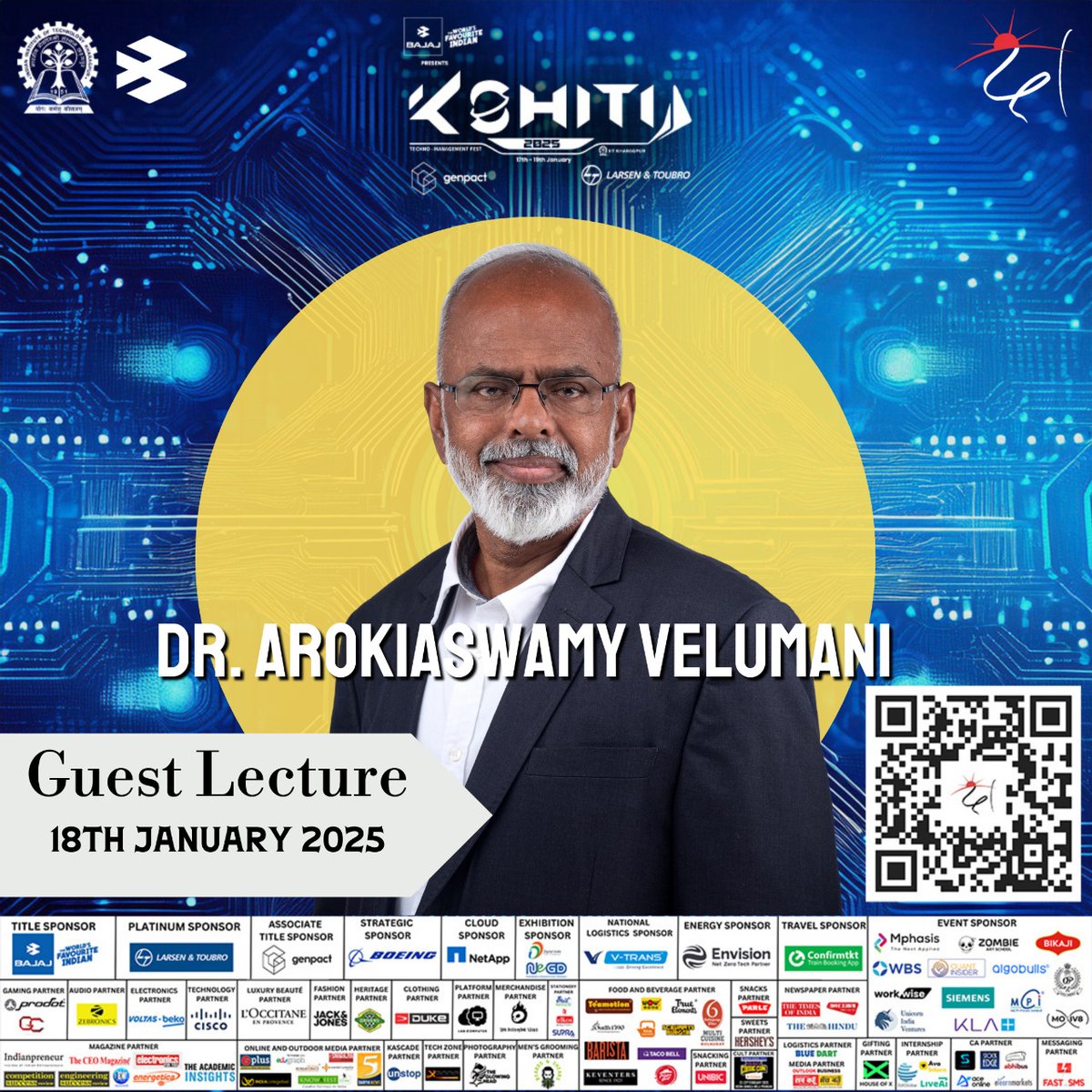 ktj_iitkgp's tweet photo. Kshitij 2025 proudly presents Dr. Arokiaswamy Velumani, a visionary entrepreneur and the founder of Thyrocare, for an inspiring guest lecture. Renowned for revolutionizing the diagnostic industry, his journey from humble beginnings to the peak is amazing!

https://t.co/ZVL9M0Y9Xr https://t.co/FWSP7cWYNH