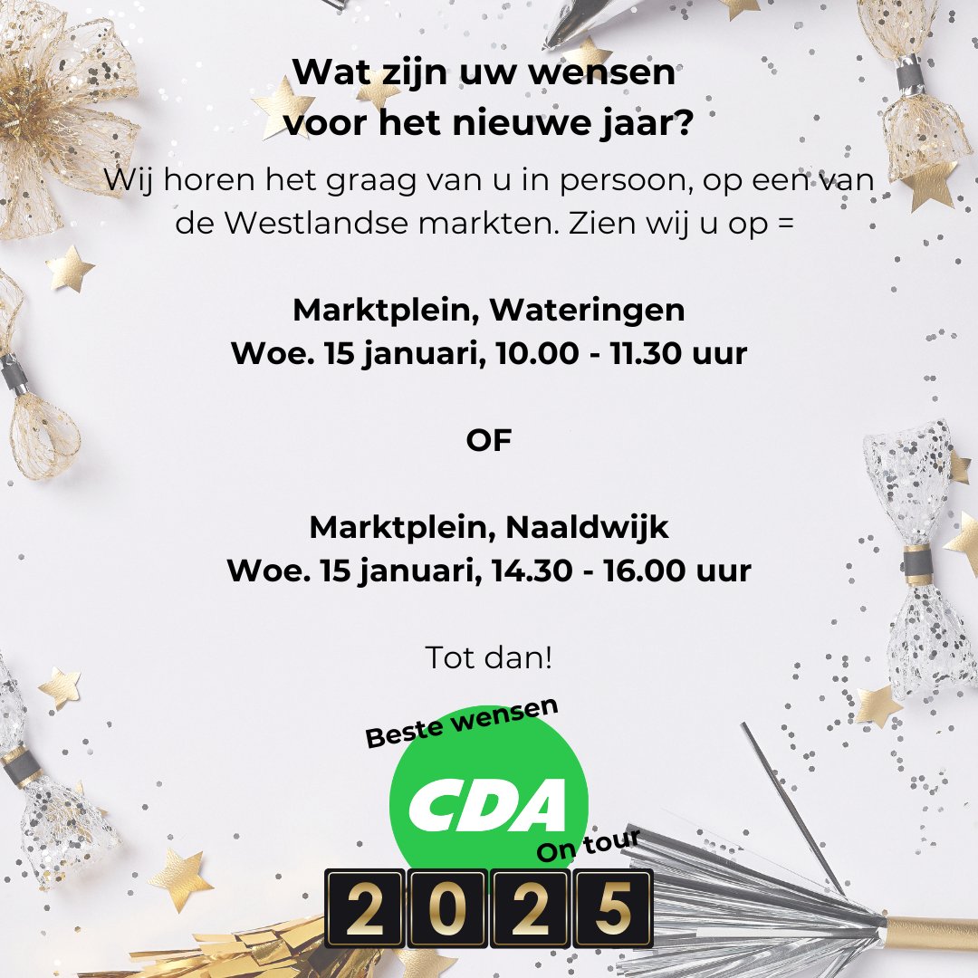 Bent u de fractie al tegengekomen?🌟 Afgelopen dagen was onze fractie in #Poeldijk, #DeLier en #Honselersdijk, waar al verschillende wensen voor het Westland ter sprake kwamen. Ons gemist? Dan zien wij u graag terug in een van de volgende kernen: cdawestland.nl/wensen
#WLdebat