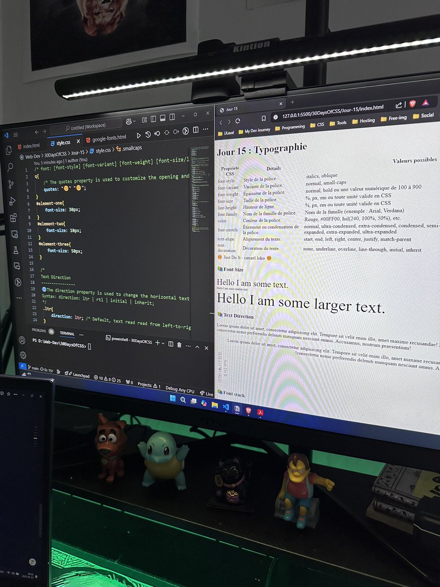 dereal_ismael's tweet image. Jour 15/30 : Typographie
Chaque jour, je partage un concept essentiel du CSS dans mon parcours d’apprentissage du CSS
Aujourd’hui, je vois
-Propriétés liées aux polices : font-family, font-size, font-weight.
-Espacement : line-height, letter-spacing, word-spacing
 #30DaysOfCSS
