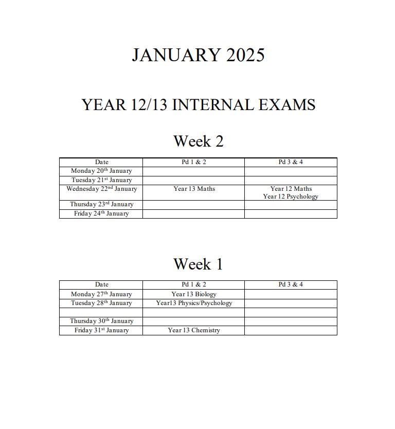 FAO Year 12 &amp; 13 Parents

Below is the year 12 &amp; 13 timetable, Exams will start on the 22nd.