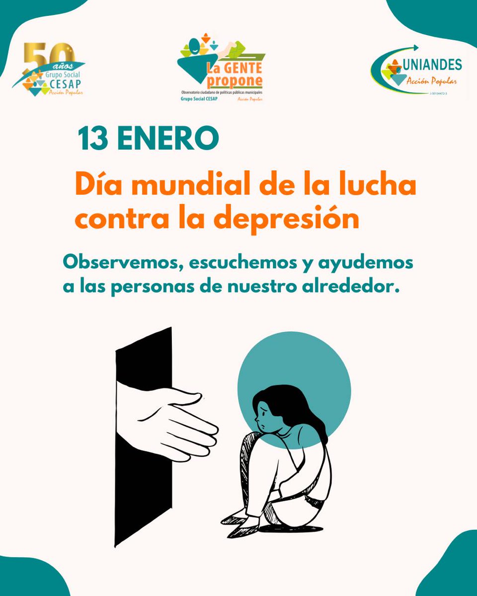 MeridaPropone's tweet image. Nos unimos al mundo en la lucha contra la depresión. Esto afecta a millones de personas y no discrimina. Es esencial hablar sobre ella y buscar ayuda. 🌍💔
Recordemos la importancia de la sensibilización y la prevención. 
#LaGentePropone #DíaMundialContraLaDepresión #SaludMental