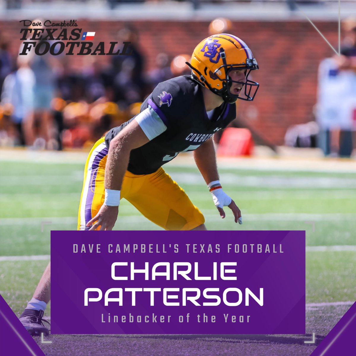 Charlie Patterson was named the Dave Campbell's Texas Football Non-D1 Texas Linebacker of the Year