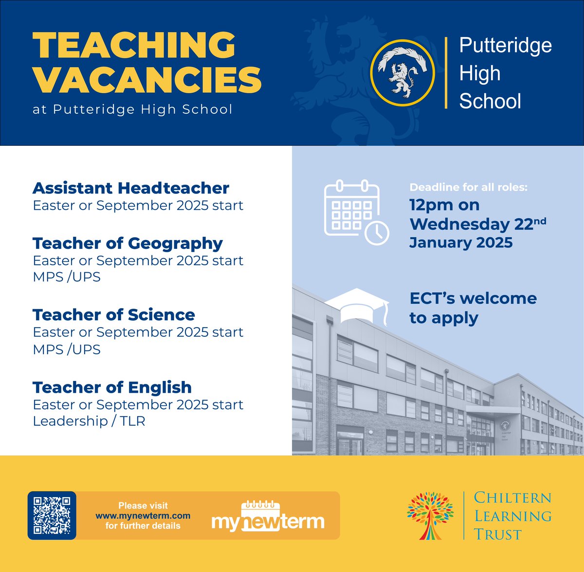 🚨 We’re hiring! 🚨 

Excited to join an amazing teaching team? Don’t miss out - apply by Wednesday, 22nd January 2025! 📝
Check out our vacancies on <a href="/mynewterm/">MyNewTerm</a>:

🔗 mynewterm.com/school/Putteri…