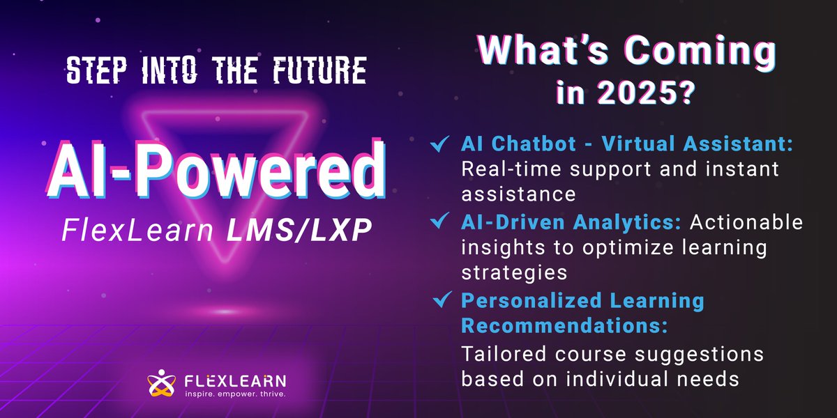 flexlearn_lms's tweet image. 🤖 Discover how AI can transform your corporate training and boost employee performance.
🚀 Stay ahead with FlexLearn
👉 flexlearn.com
#AI #LMS #Elearning