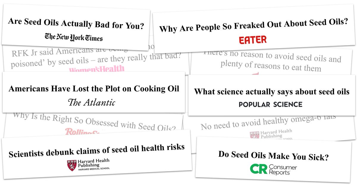 As more and more studies point to the harms of seed oils, most media outlets still conclude they are healthy and safe.

While these articles may sound convincing, they are actually flawed, misleading, or outright wrong.

Here are the top 10 flaws in pro-seed-oil reporting: 🧵