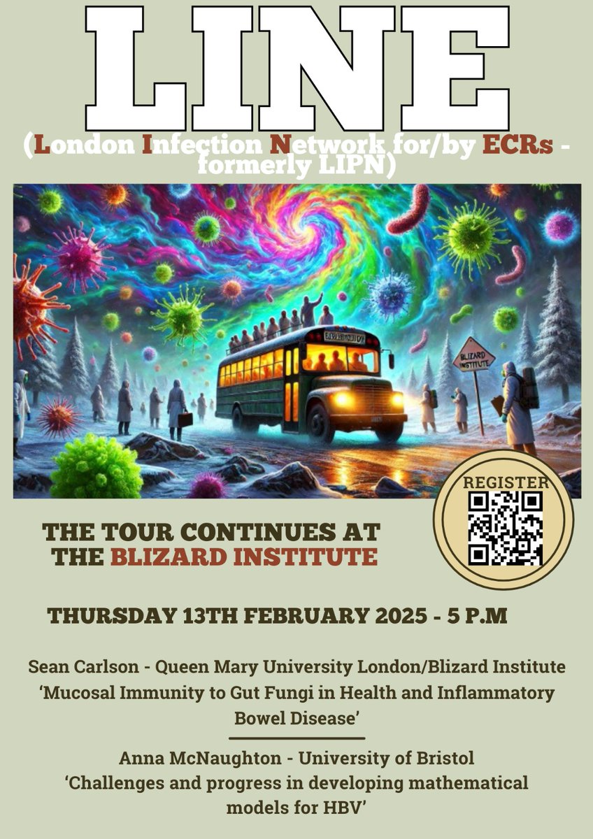 Hear! Hear! Our next seminar will be on 13th Feb at the <a href="/blizard_inst/">Blizard Institute</a>.
Sean Carlson from <a href="/QMUL/">Queen Mary University of London</a> and <a href="/AnnaLMcNaughton/">Anna McNaughton</a> from <a href="/BristolUni/">University of Bristol</a> will tell us about fungi and HBV! Don't miss it, register here: tinyurl.com/ymfhsbea
Come for the science, stay for the networking social!