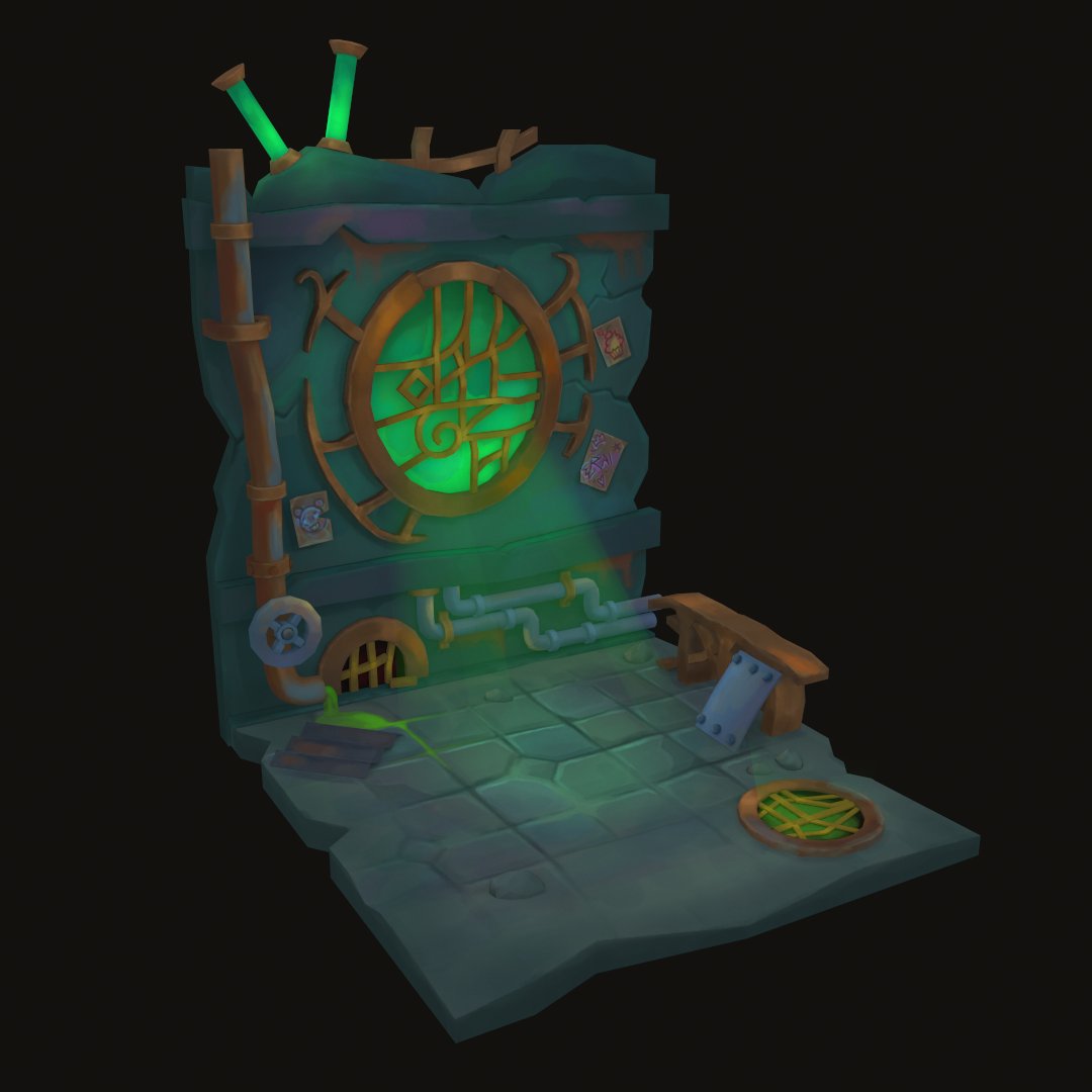 rai3dart's tweet photo. My entry for the ZugZug Arcane Challenge. As a huge League fan, I created a street-sewer section set in the depths of Zaun. 💚 #arcane #zaun #league #3d #unlit #handpaint #stylized #modeling #3dart #zugzug #zugzugstudio #arcanechallenge https://t.co/7PO8z6rESr