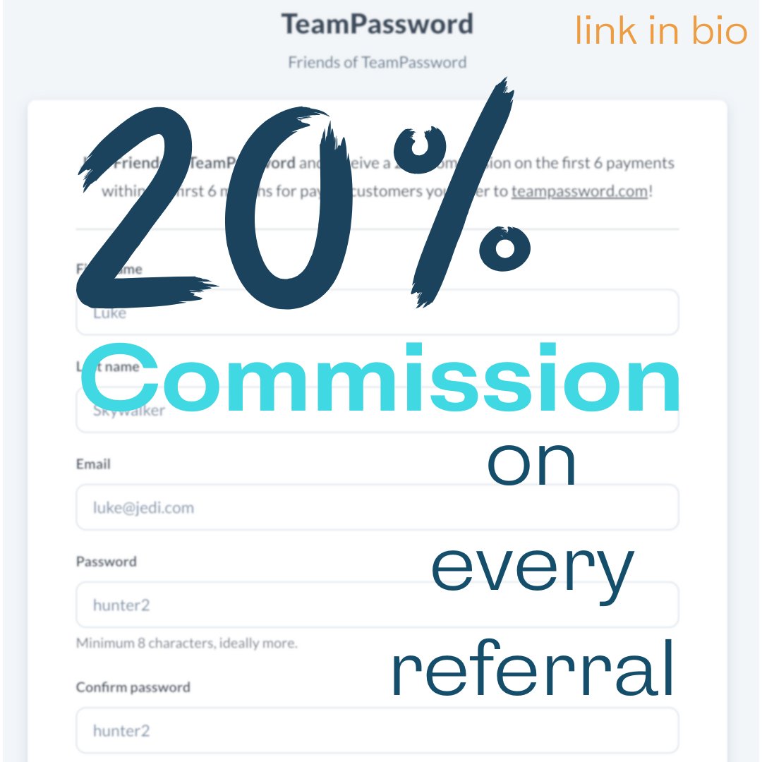 Join the TeamPassword affiliate program and start earning 20% commission for every referral!

teampassword.getrewardful.com/signup

#TeamPassword #Cybersecurity