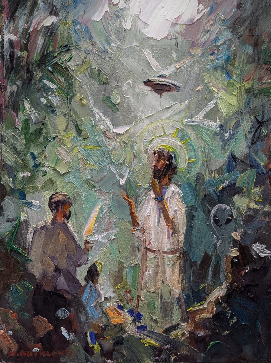 all_uap's tweet photo. The Magician, Oil 12"x16" #ufox #ufotwitter #uap #thephenomena #ufo #flyingsaucer https://t.co/7pT5ny9wIk