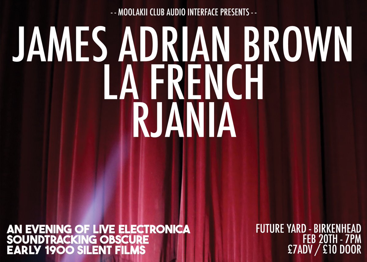 James Adrian Brown (@jamadrianbrown) on Twitter photo Gonna be performing some live score for silent films in Birkenhead <a href="/future_yard/">Future Yard</a> for <a href="/moolakiiclubAI/">MoolakiiClubAudioInterface</a> on Feb 20th. Absolutely drooling about the thought of preparing for this. Tickets on sale now 🎥🎞️🎹💥
skiddle.com/whats-on/Birke… Gonna be performing some live score for silent films in Birkenhead <a href="/future_yard/">Future Yard</a> for <a href="/moolakiiclubAI/">MoolakiiClubAudioInterface</a> on Feb 20th. Absolutely drooling about the thought of preparing for this. Tickets on sale now 🎥🎞️🎹💥
skiddle.com/whats-on/Birke…