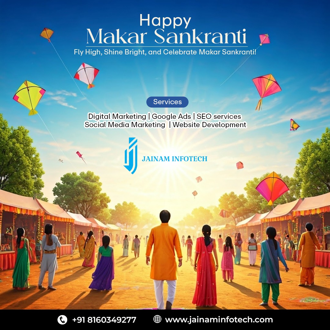 jainam_infotech's tweet photo. Happy Makar Sankranti! 🪁✨ Let's take your business to new heights with Jainam Infotech's expert Digital Marketing, SEO, Google Ads &amp; Social Media services. 🌟 #MakarSankranti #DigitalGrowth #SEOExperts #FlyHigher https://t.co/Eb4yPVLKCc