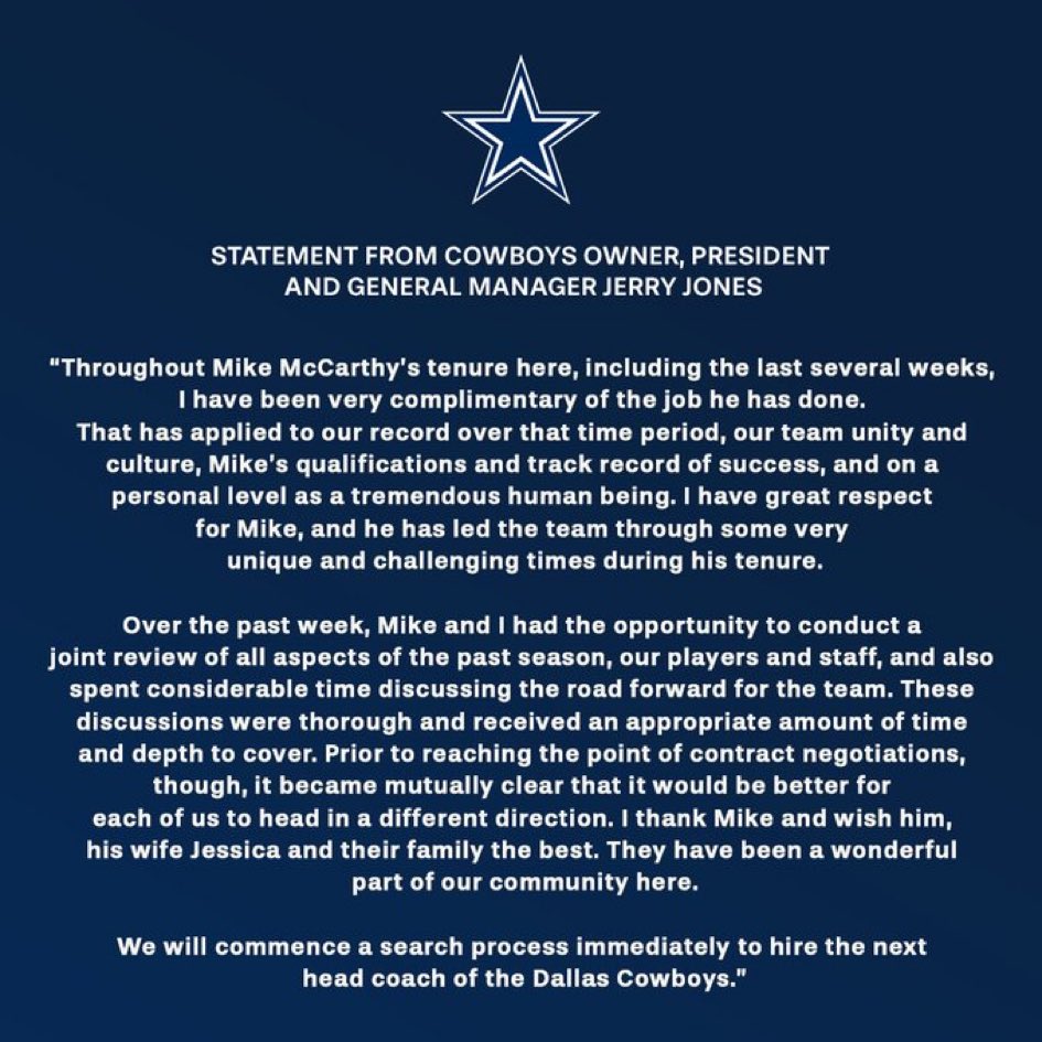 AdamSchefter's tweet image. Statement from Jerry Jones: