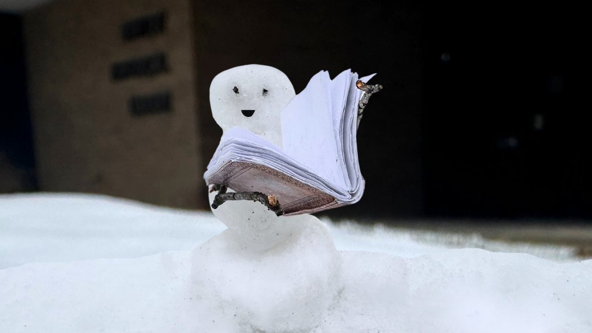 umichBentley's tweet photo. “The perfect snowman doesn’t exi—” ⛄📖 

This tiny snowman visited the archives today! Can you guess who his favorite poet is? (We'll give you a hint: U-M's very first poet-in-residence!) https://t.co/jMjkz2yFtc