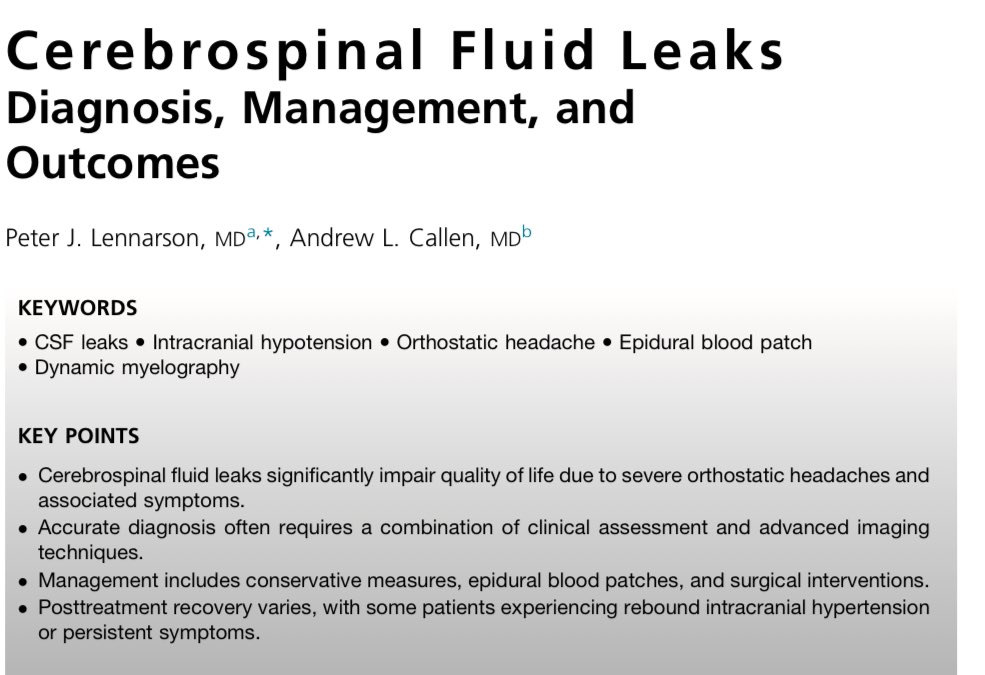 CU Neurosurgery (@cunsgy) on Twitter photo Check this detailed overview of CSF leaks management, expertly crafted by our spine chief, Dr #PeterLennarson, and neuroradiologist Dr <a href="/AndrewCallenMD/">Andrew L Callen MD</a>. At CU, our dedicated CSF leak program offers comprehensive, cutting-edge care for these complex cases.
sciencedirect.com/science/articl… Check this detailed overview of CSF leaks management, expertly crafted by our spine chief, Dr #PeterLennarson, and neuroradiologist Dr <a href="/AndrewCallenMD/">Andrew L Callen MD</a>. At CU, our dedicated CSF leak program offers comprehensive, cutting-edge care for these complex cases.
sciencedirect.com/science/articl…