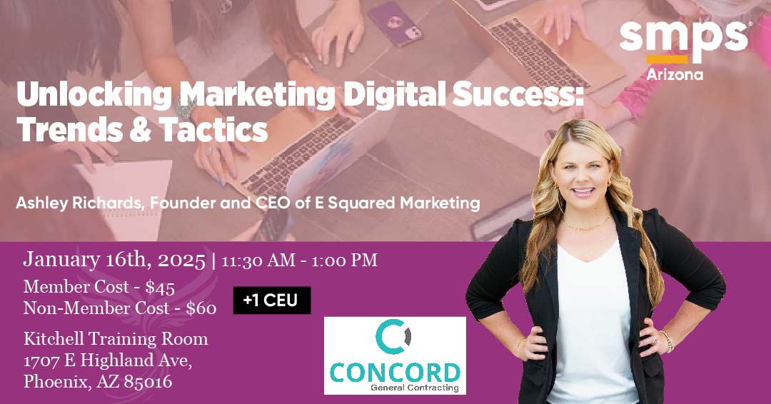 Wanna grab lunch this Thursday? Join #SMPSArizona to talk about the top trends and tactics for #DigitalMarketing in the AEC Industry. Get real world ideas to enhance your marketing efforts and drive measurable results. 
Register here ---&gt; ow.ly/n6Qe50UFr4q