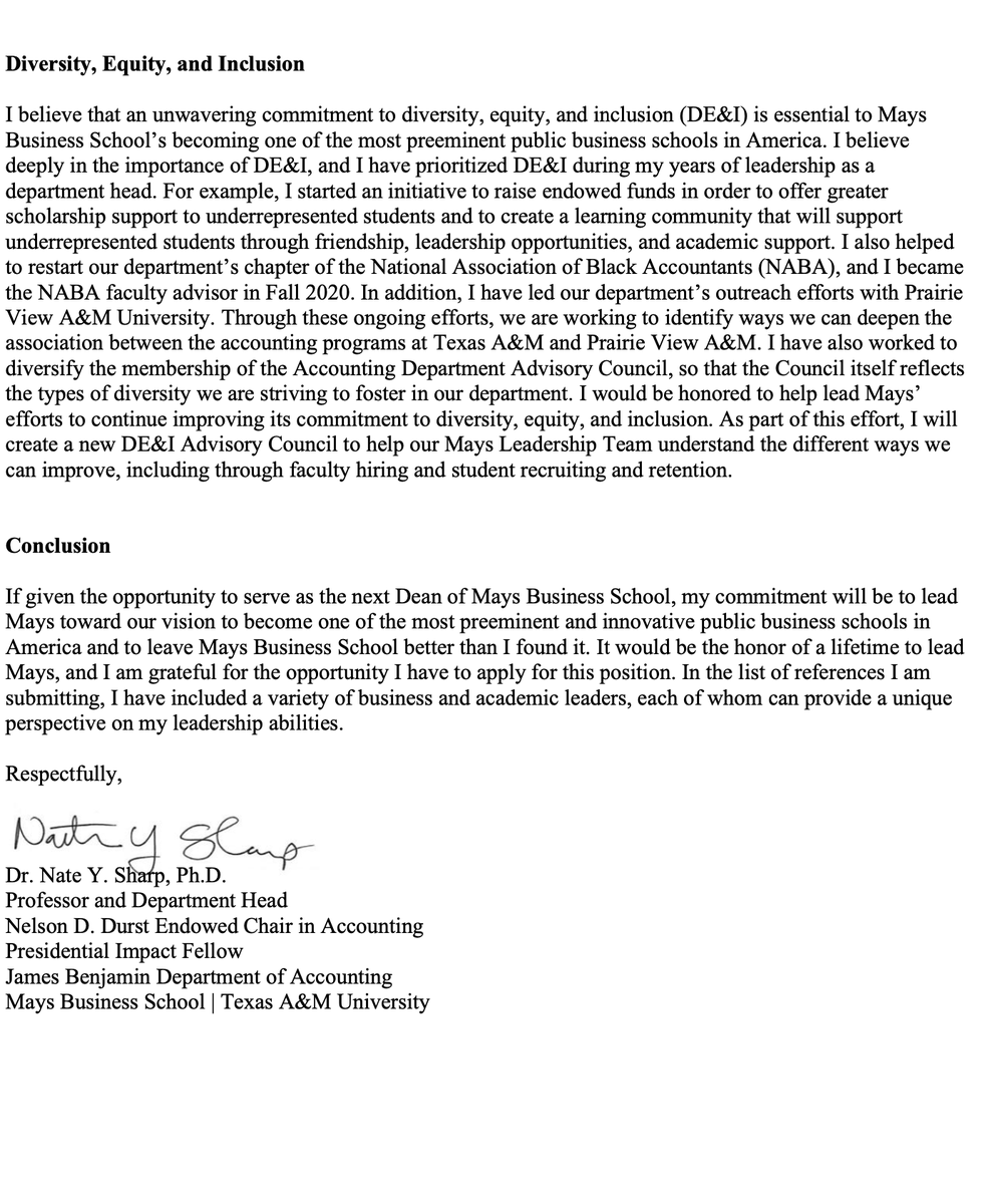 christopherrufo's tweet photo. This is Nate Sharp, the @TAMU dean whose department is sponsoring a trip to a DEI conference that prohibits whites and Asians from attending. In his application for the job, Sharp declared his "unwavering commitment" to DEI. He is now breaking the law to support it. https://t.co/FLlrygN4jl